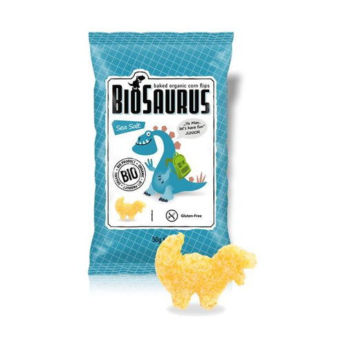 BioSaurus Bio tengeri só ízesítésű kukoricás snack 50 gr.