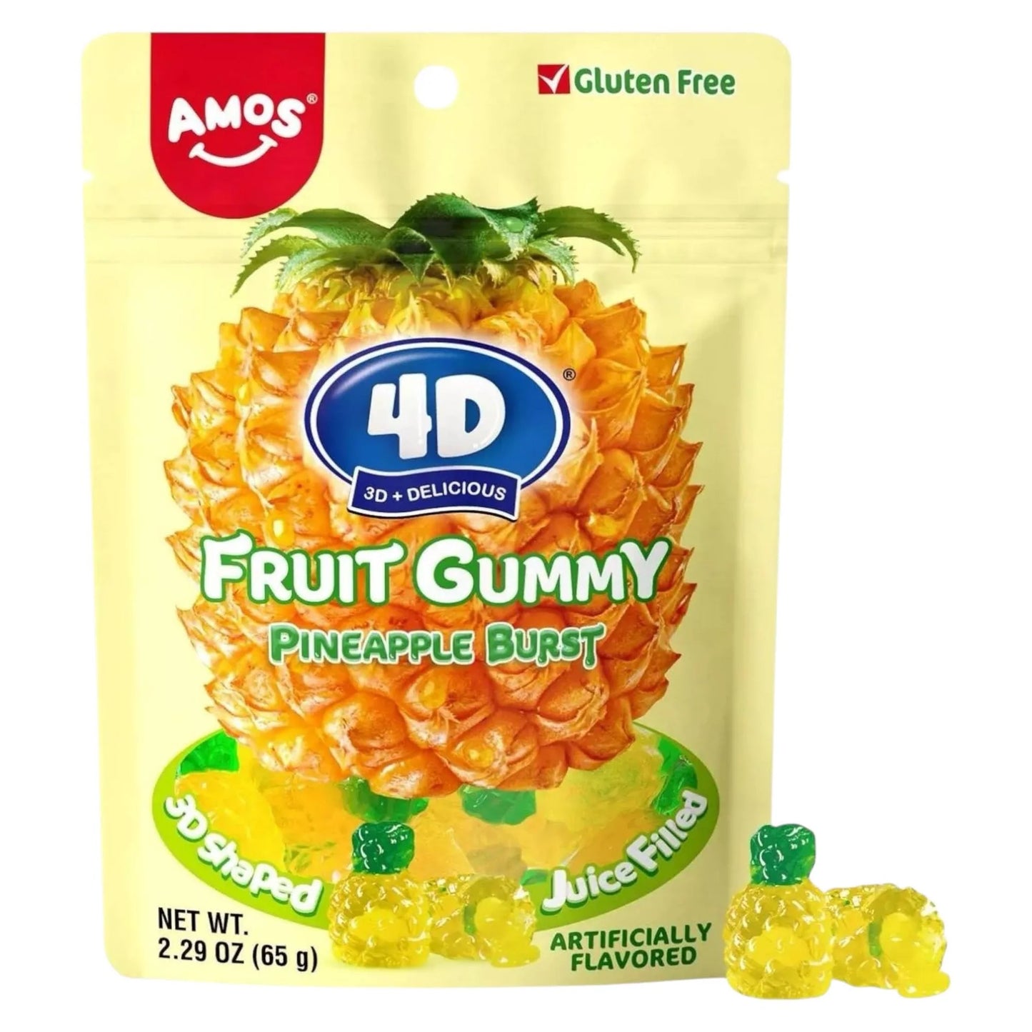 Amos 4D Juicy Pineapple ananászlével töltött gumicukor 65gr.