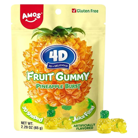 Amos 4D Juicy Pineapple ananászlével töltött gumicukor 65gr.